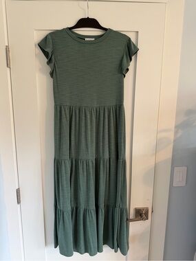 Nicole Miller Sage Green Tiered Maxi Dress